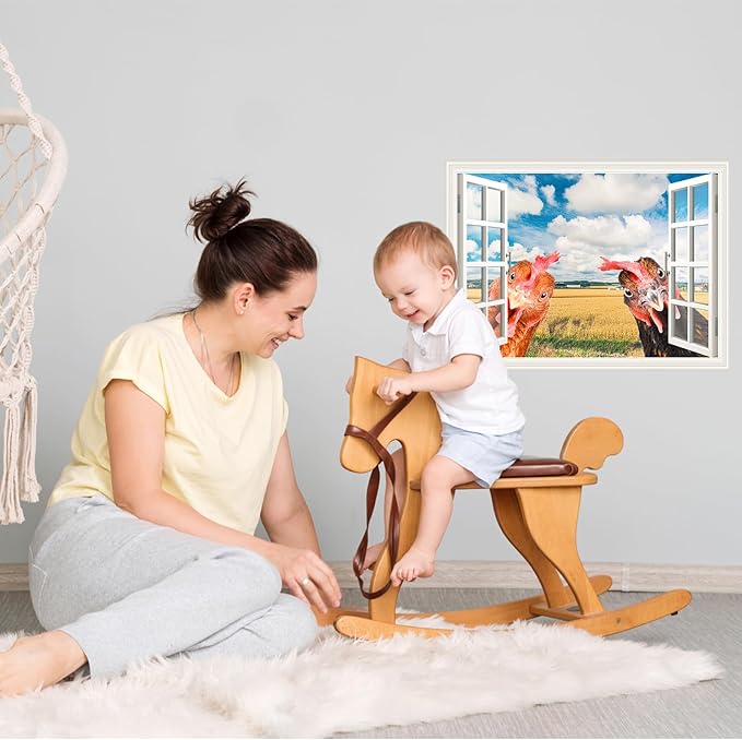 Funny Chicken Wall Stickers Peel and Stick - 2 Hens Head Looking Inside from Window - Cute Chicken Wall Decals Removable - Chicken Lover Gifts Wall Decor for Bedroom Farmhouse Kitchen Dorm