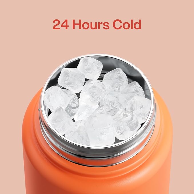 Insulated Water Bottle with Straw Stainless Steel Water Bottle, Leak-Proof, BPA-Free, Double Wall Vacuum Keeps Cold for 24 Hours for Sports, Travel, School (32 oz, Moderate Orange)