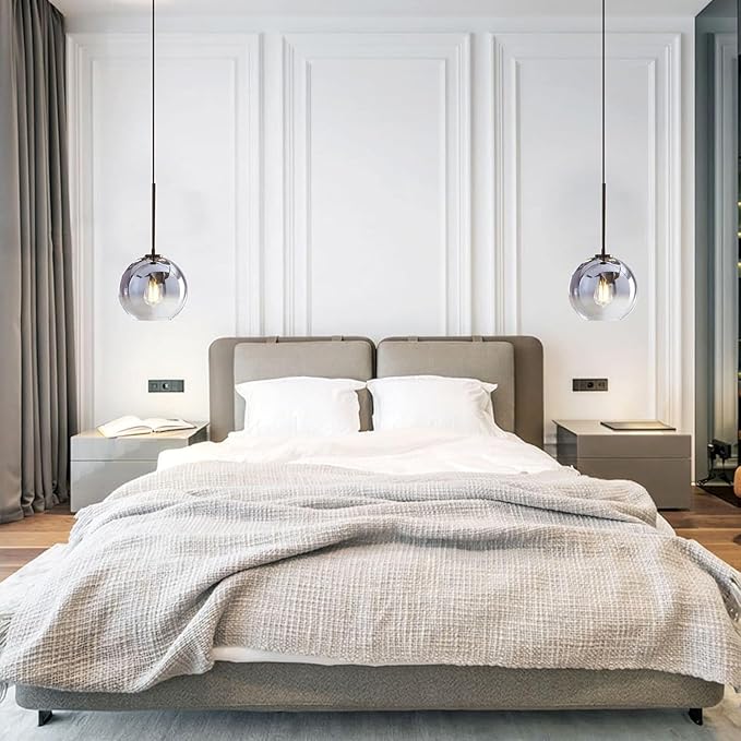 KCO Lighting Modern Black Globe Pendant Light Mercury Glass Ceiling Pendant Light Mid Century Silver Kitchen Pendant Lighting Over Island Dining Room Light Fixtures Over Table