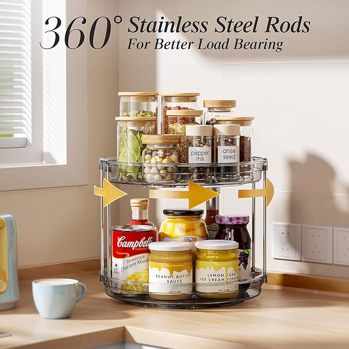 LAMU 2 Tier Lazy Susan Turntable Organizer 10.6'' Rotating Spice Rack Organization for Cabinet, Kitchen, Pantry, Countertop, Bathroom, Vanity, Medicine Cabinet Organizer, Grey