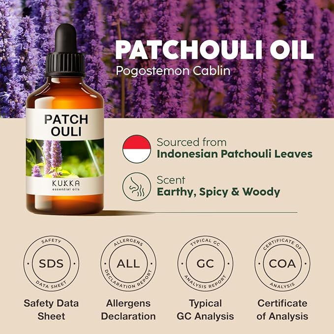 Kukka Patchouli Essential Oil for Skin & Diffuser - 4 Fl Oz - 100% Pure Natural Patchouli Oil, Captivating Scent for Body Perfumes, Aromatherapy & Soap Making Scent DIY