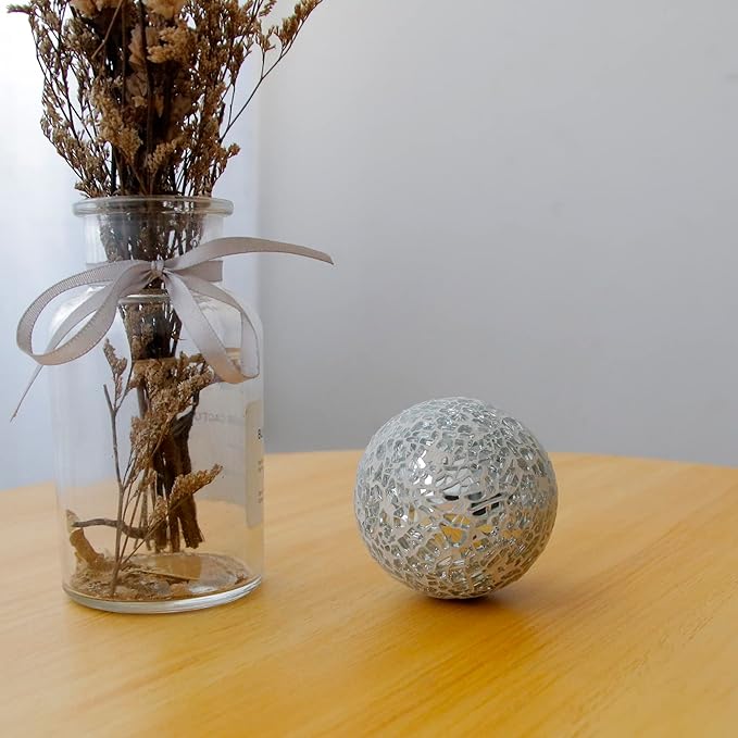 6pcs 2.36in Mosaic Glass Sphere Ball Decorative Mosaic Glass Orbs Mosaic Deco Balls for Bowls Vases Table Centerpiece Deocr