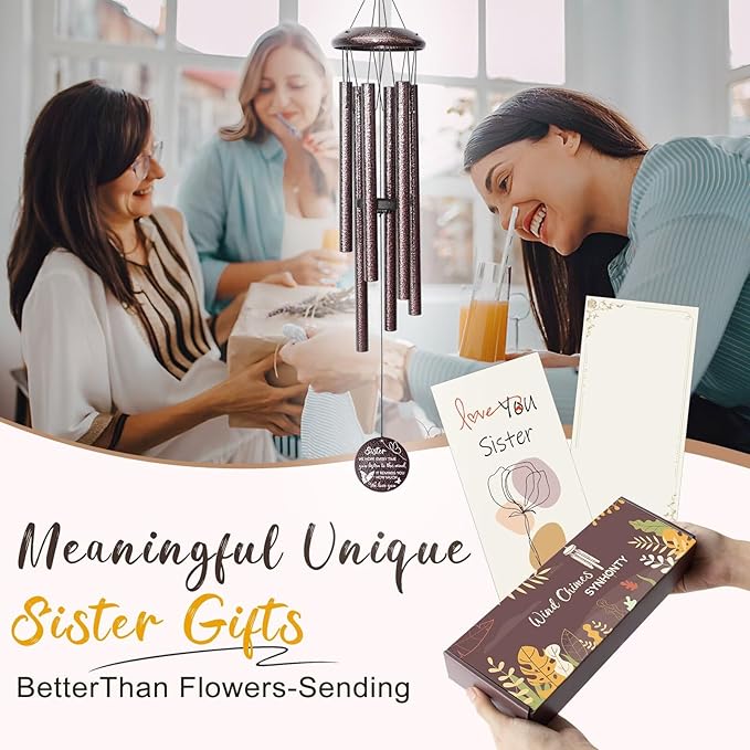 Gifts for Sister, 25''Wind Chimes, Birthday Gifts for Sister, Soul Sisters Unique Gift for Women,Thanksgiving,Christmas Day Gift Ideas for Love Rreminder