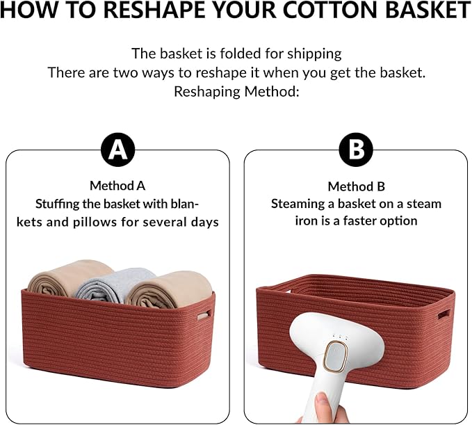 Large Storage Baskets for Shelves, Closet Organizers Bins for Clothes Blanket Towels, Baby Nursery, Toy Baskets Box, Woven Rope Baskets, 17 x 13 x 7.5”, 2 Packs Oxide Red