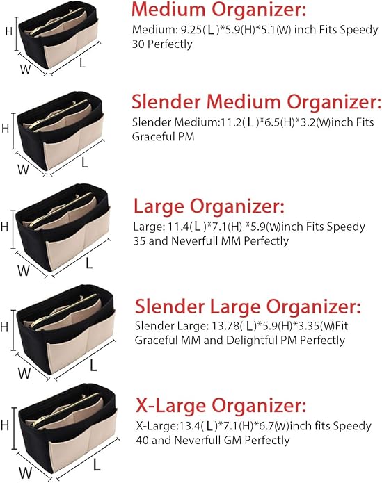 LEXSION Felt Purse Bag Organizer Insert with zipper Bag Tote Shaper Fit Speedy Neverful PM MM