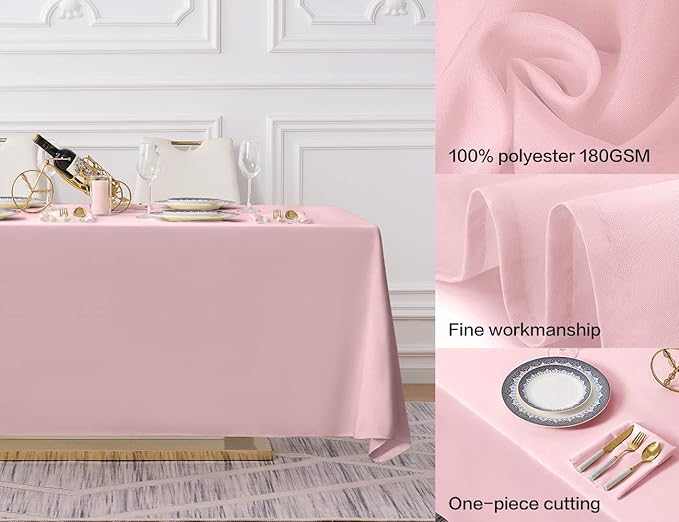Surmente Pink Tablecloth 90 x 132-inch Rectangular Polyester Table Cloth for Weddings, Banquets, or Restaurants