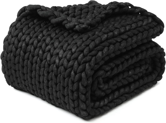 YnM Chunky Throw Blanket, Medium-Weight, Hand Knitted, Skin Friendly, Ventilated and Breathable, Machine Washable, Home Décor Piece for Couch, Sofa and Bed (Black, 60x80 Inch)