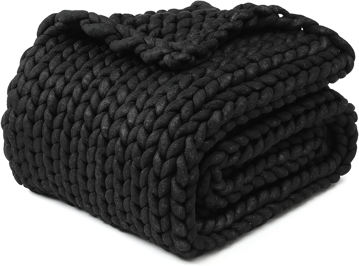 YnM Chunky Throw Blanket, Medium-Weight, Hand Knitted, Skin Friendly, Ventilated and Breathable, Machine Washable, Home Décor Piece for Couch, Sofa and Bed (Black, 40x50 Inch)