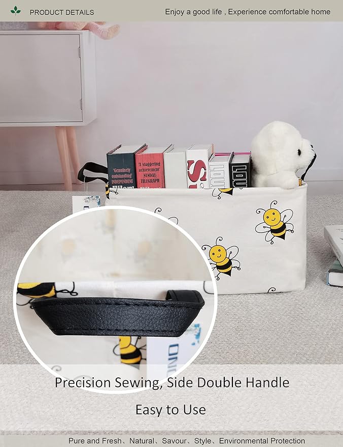 Rectangular Folding Laundry Basket, waterproof Canvas Basket,gift basket,Suitable for children's room,Office,Clothes,Toys Storage(Bee)