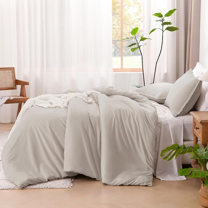 Litanika Comforters Super King Size Linen, 3 Pieces Lightweight Solid Bedding Set & Collections, All Season Fluffy Bed Set (120x120In Comforter & 2 Pillowcases)