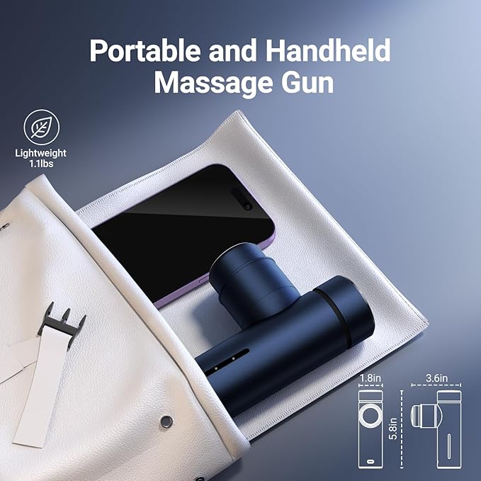 MERACH Mini Massage Gun with 8mm Amplitude, Percussion Massage Tools with 5 Massage Heads, Portable Hand Held Muscle Massagers for Pain Relief Deep Tissue, Cool Gifts for Mens and Women (Blue)