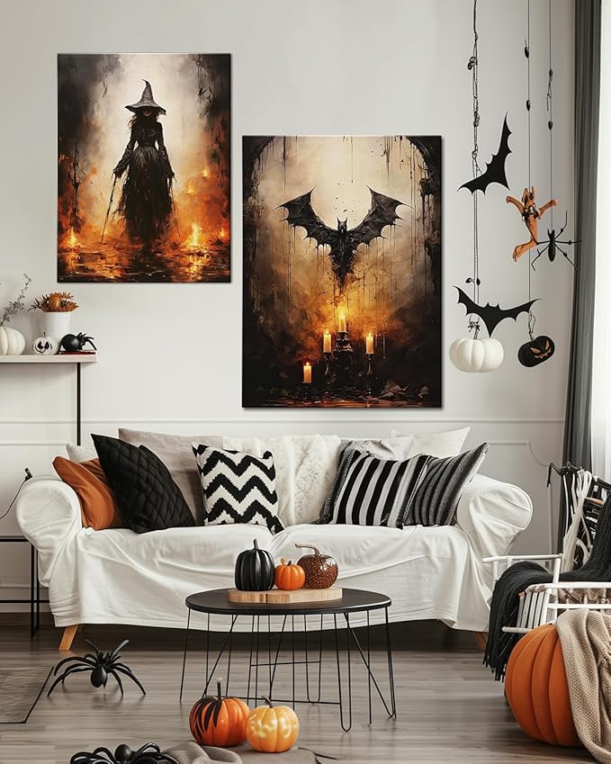 AbcCustomize Halloween Canvas Wall Art - Vintage Moody Bat Poster, Gothic Dark Academia Wall Decor, Spooky Halloween Decor for Farmhouse & Cottage, Fall Decorations Indoor for Living Room & Bedroom