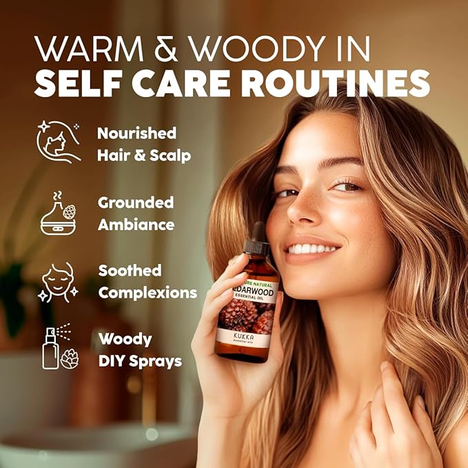 Kukka Cedarwood Essential Oil for Hair Skin & Diffuser - 4 Fl Oz - 100% Natural Cedarwood Oil for Hair Aromatherapy Soap Making Scent