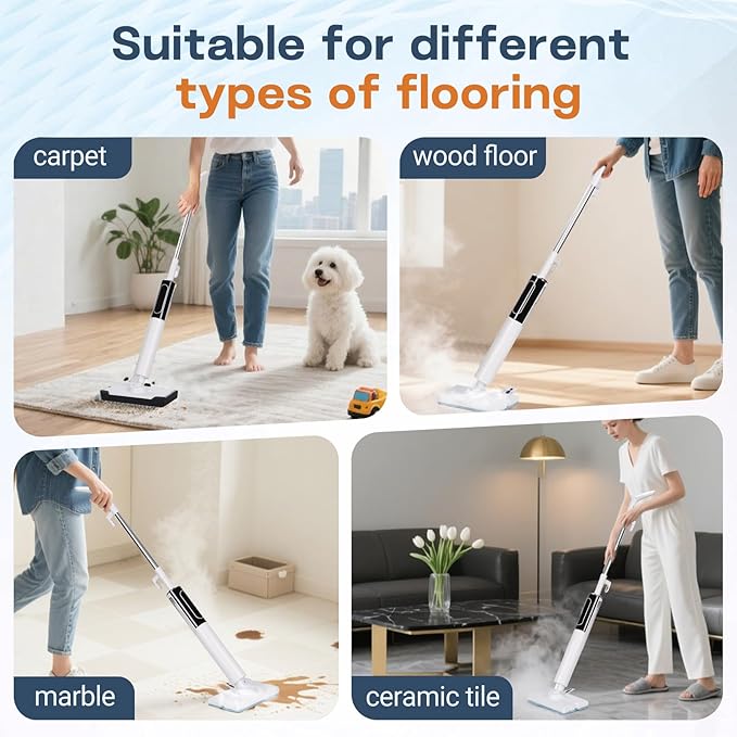 Steam Mop, Detachable Handheld Steam Cleaner for Home,1200W Heat to 260 °F in 20S, 2 Steam Modes & LED Display, 23FT Cord, Steam Mops for Floor Cleaning, Hardwood,Bathroom, Tile, Carpets
