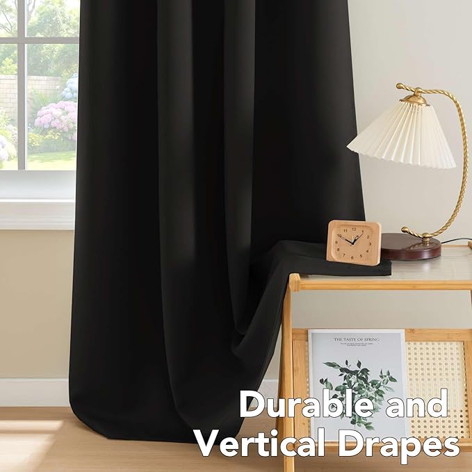 H.VERSAILTEX Thermal Insulated Blackout Curtains Window Panel Drapes - 2 Panels Set-52x72 Inch with Gun Metal Color Grommet Top (Jet Black)