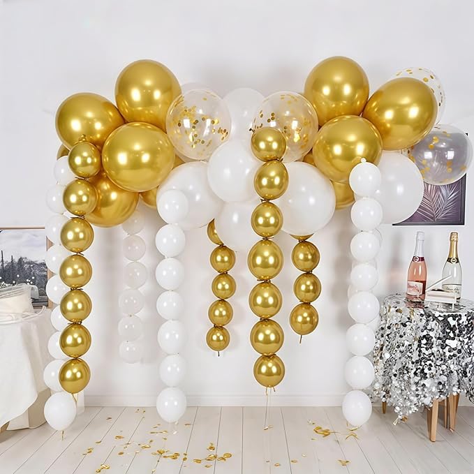 White and Gold Quick Link Balloons, 100PCS 6 Inch Small Baby Pink Linking Balloons for Making Balloon Wall Heart Arch Tails Balloon for Girls Wedding Birthday Baby Shower Engagement Party Decorations