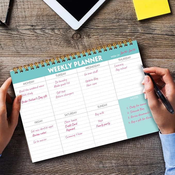 Weekly Planner Notepad - 7" x 10" Weekly Pad Organizers Habit Tracker Journal for Man & Women, 52 Sheets, 100gsm Paper, Undated Weekly To Do List Notepad with Your Life, Teal