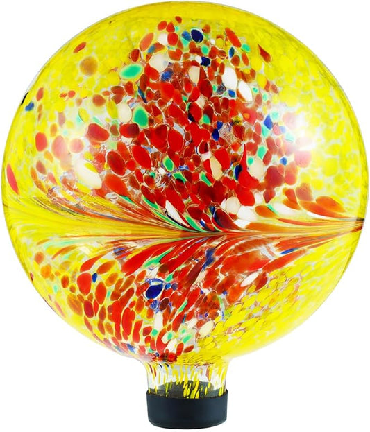 VOREEN 10-Inch Glass Gazing Ball, Outdoor Gazing Globe, Reflective Ball Yard Decoration for Homes, Patio, Lawn and Gardens, Gift for Mom Wife Friend, Phoenix Tail Design, Yellow