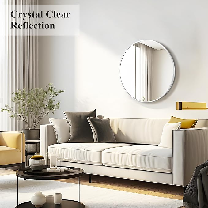 Fabuday Silver Circle Mirror for Wall 20 inch - Round Mirror for Bathroom, Entryway, Living Room, Hallway, Bedroom Decor, Small Matte Frame Mirrors