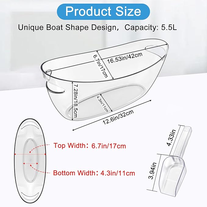 Ice Buckets for Parties,Ice Bucket Bowls of 2pcs with Scoops(2pcs)&Metal Wine Bottle Opener,5.5L Large Clear Acrylic Ice Champagne Buckets Tub for Parties,Mimosa Bar Supplies,Beer,Beverage&Drinks