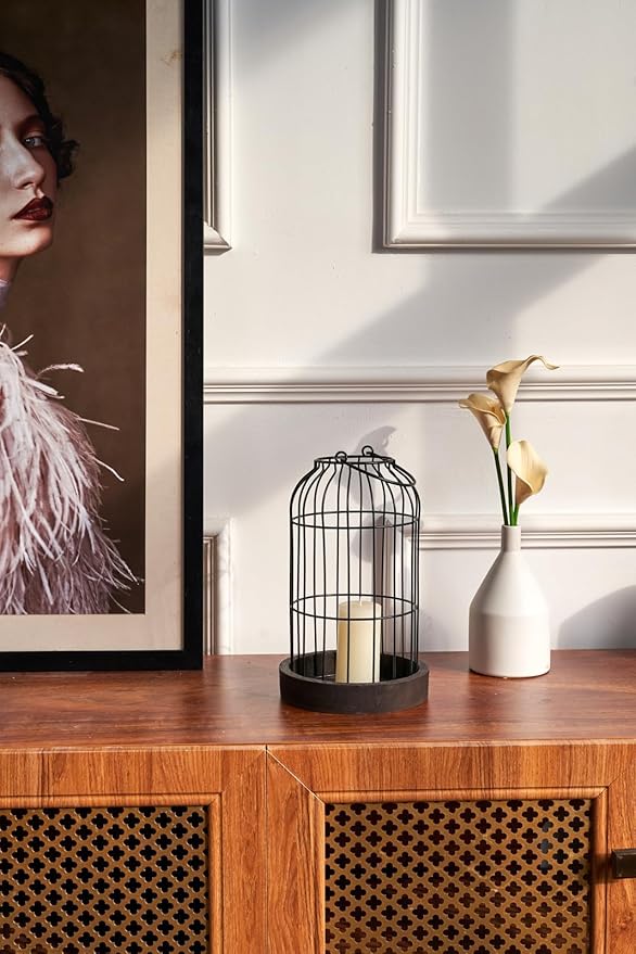 PHOSPHOR Rustic Farmhouse Decor Lantern Set of 2 Modern Farmhouse Decorative Indoor for Kitchen Fireplace Centerpiece Table Dinning Living Room