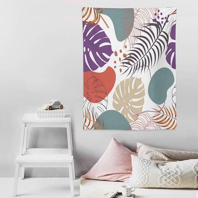 ICMOLYYENLO Tropical Green Leaves Tapestry, Exotic Leaves Beautiful Bedroom Wall Hanging, Floral Poster Blanket for Bedroom Living Room Dormitory Apartment 50x60 Inch