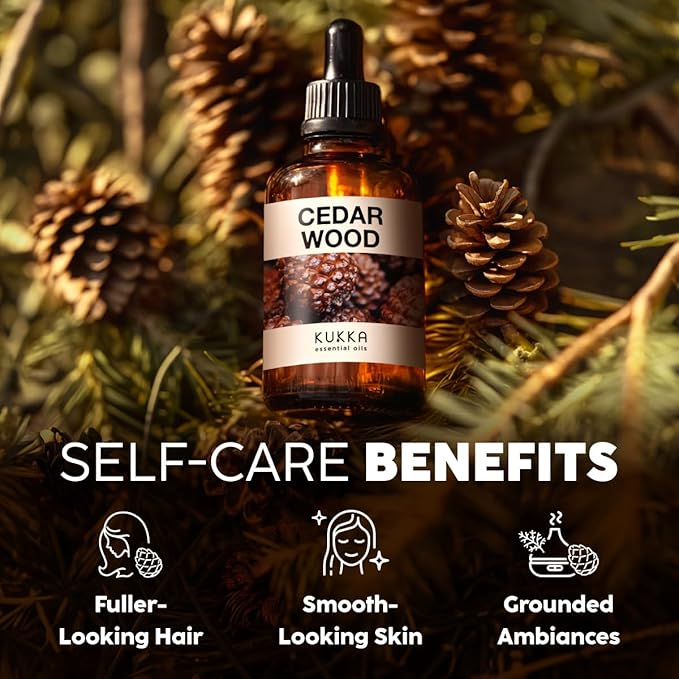Kukka Cedarwood Essential Oil for Hair Skin & Diffuser - 4 Fl Oz - 100% Natural Cedarwood Oil for Hair Aromatherapy Soap Making Scent