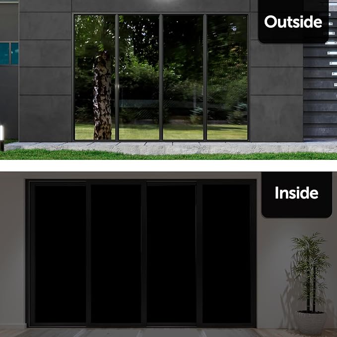 HIDBEA Mirror Blackout Window Film,100% Light Blocking Room Darkening Window Privacy Film,Mirror Glass Window Film Heat Control,Removable Window Cover Tint for Day Sleep(Mirror Black,23.6in x 6.5ft)