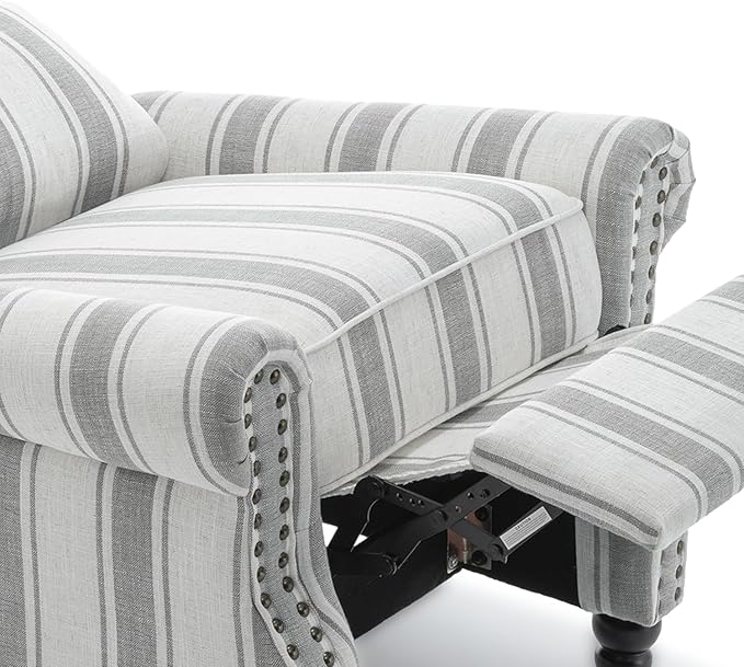 UIXE Pushback Recliner Chair Push Back Accent Chair, Fabric Overstuffed Armchair for Living Room, Rivet Trim Club Chair Home Theater Single Sofa Bedroom Reading Seat - Stripe Gray