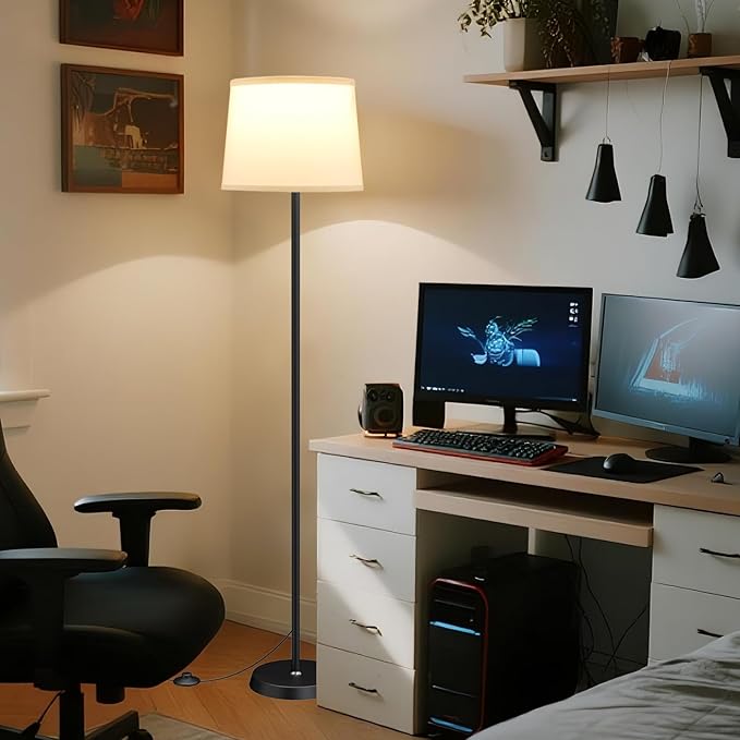 Floor Lamp for Living Room Bedroom,Modern Floor Lamp with Remote, Simple Design with White Shade,Foot Pedal Switch,Dimmable Colors Temperature,9W RGB LED Bulb