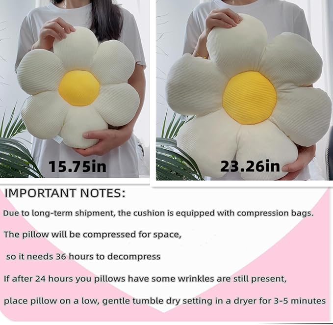 Flower Pillow, Daisy Flower Shaped Pillow Cushion six Petal 15.75" Floor Pillows White Home Decorative Pillows for Bed, Sofa, Couch
