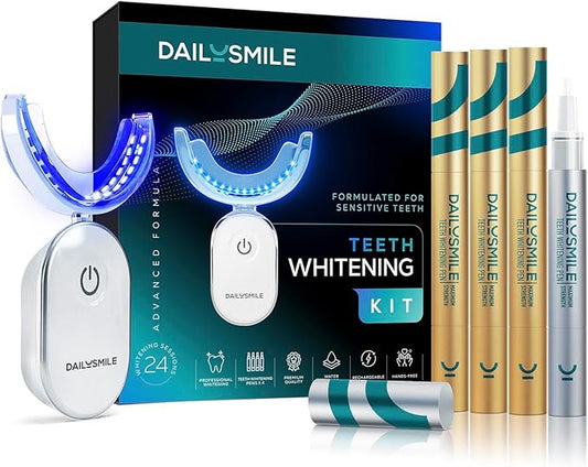 Teeth Whitening Kit with LED - Formulated for Sensitive Teeth, Hands-Free, Waterproof LED Light and 4 Gel Pens, Instant Results