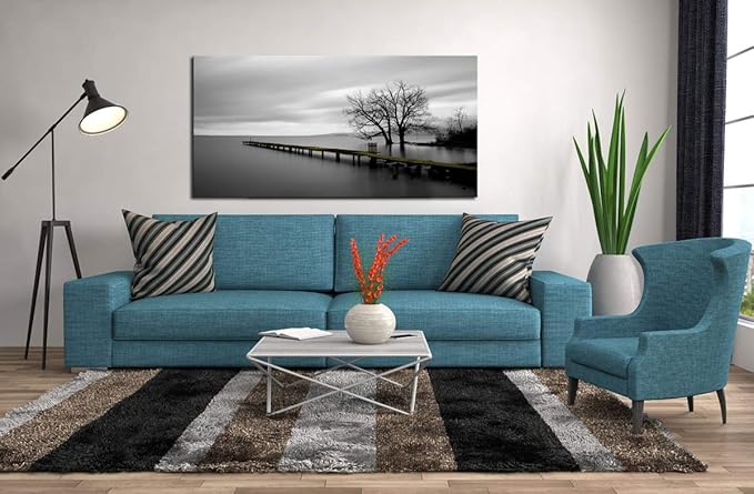 DZL Art S74975 Canvas Prints Modern Minimalist Black and White Lake Trees Landscape Wall Art Painting for Living Room Bedroom Decor Office Wall Decor Home Decoration