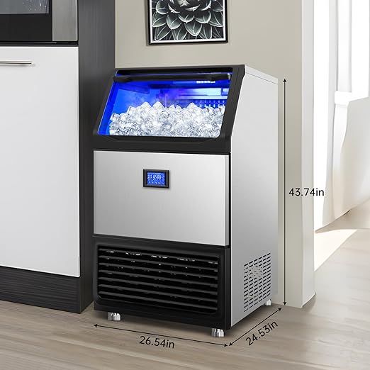 Ice Machine Commercial Ice Maker Machine, 450 Lbs /24H, 200 lbs Bin, Under Counter Built-in or Freestanding, Stainless Steel Household Use, Restaurant Bar Kitchen Cafe