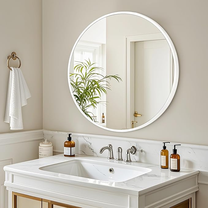 Fabuday White Round Mirror 30 Inch - Large Circle Mirror for Bathroom, Living Room, Hallway, Entryway, Matte Aluminum Frame Circular Mirrors for Wall Decor