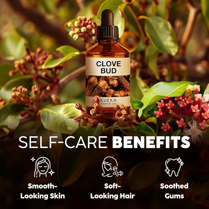 Kukka Clove Oil for Teeth and Gums - 4 Fl Oz - 100% Pure Natural Clove Essential Oil - Steam distilled from Flower Buds for Potency - Perfect Solution for Oral Care, Hair, Diffuser & Soap Making Scent