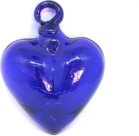 Cobalt Blue 3.5 inch Medium Hanging Glass Hearts (Set of 6), Recycled Blown Glass (Med Cobalt Blue Hearts)