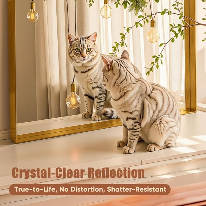 55"x36" Gold Framed Bathroom Mirror, Large Rectangular Vanity Mirror, Aluminum Metal Frame, Wall Farmhouse Modern Wall-Mounted Mirrors for Bathroom, Bedroom, Living Room, Over Sink