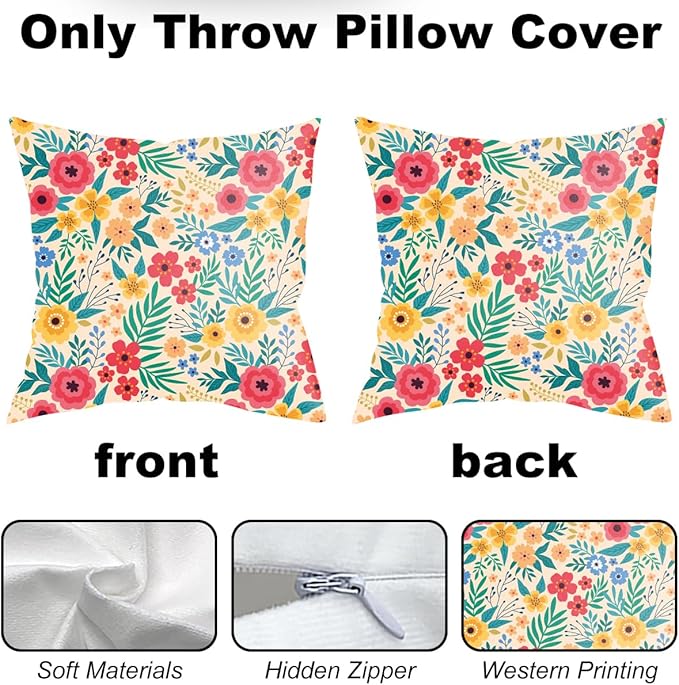 2 Pack Retro Cute Wildflowers Decor Throw Pillow Covers, 18x18 Pillow Cover, Decorative Couch Pillow Covers Flower Decor Pillowcase for Sofa Cushion Sofa Home Bedroom Office Chair Bed Living Room