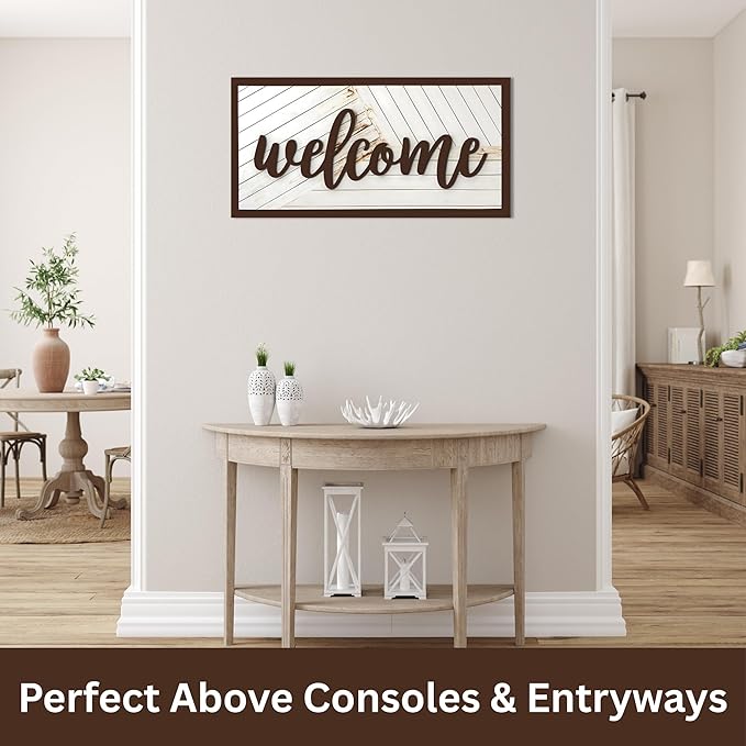 Welcome Sign - Large Rustic Wooden Wall Decor for Farmhouse Living Room, Entryway, or Foyer | 32"x16" Hanging Wall Art