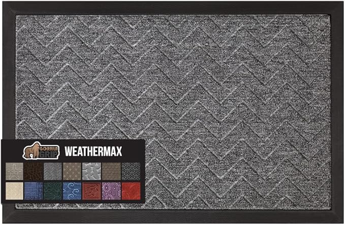 GORILLA GRIP All-Season WeatherMax Doormat, 72x24, Durable Natural Rubber, Stain and Fade Resistant, Low Profile, Indoor Outdoor Door Mats, Easy Clean Patio Entrance Mat, Steel Chevron