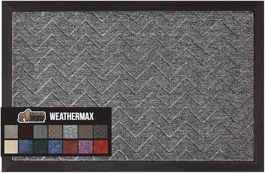 GORILLA GRIP All-Season WeatherMax Doormat, 72x24, Durable Natural Rubber, Stain and Fade Resistant, Low Profile, Indoor Outdoor Door Mats, Easy Clean Patio Entrance Mat, Steel Chevron