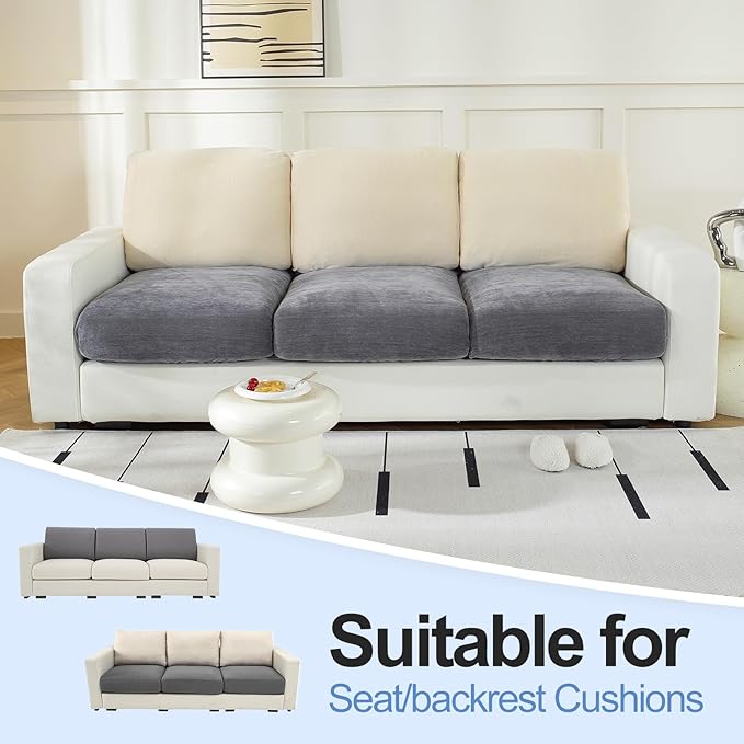 Couch Cushion Covers for L Shaped Sectional Sofa – Softer Chenille Sofa Covers Washable, Non-Slip Stretch Couch Covers & Individual Seat Cushion Slipcovers (3 Piece, Dark Grey)