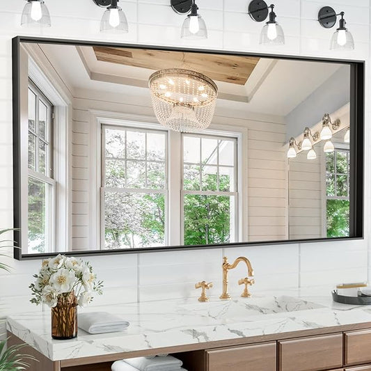 60x36 Inch Black Bathroom Mirrors for Over Sink, Large Rectangular Framed Mirror, Matte Modern Vanity Mirrors, Wall Mirrors for Bathroom, Tempered Glass, (Horizontal/Vertical)