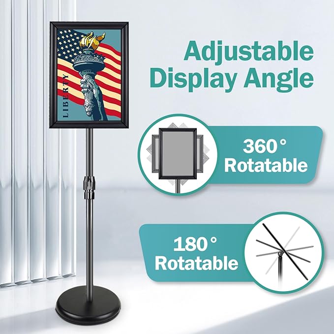6 Pack Sign Holder Stand - 8.5 ×11 inch Standing Display Sign Stand, Adjustable Poster Sign Holder Heavy Duty Pedestal Floor Sign Stand, Snap Open Frame for Vertical & Horizontal View, Black