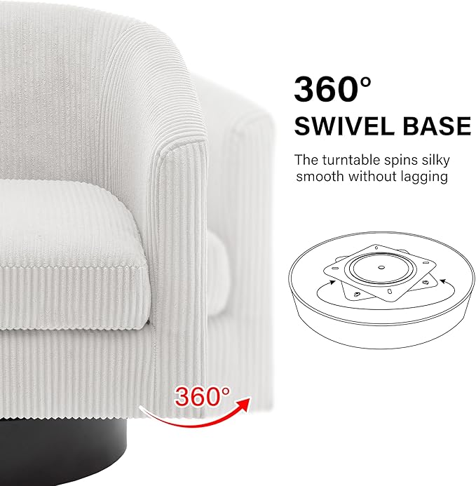 Swivel Barrel Accent Chair, Modern Round Corduroy Fabric Arm Chair for Living Room, Bedroom, Comfy Club Reading Chairs for Adults (Corduroy Beige, Set of 4)