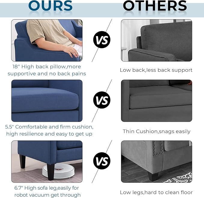 VINGLI Modern Accent Chairs Set of 2, Blue Living Room Chairs Comfy Armchair for Bedroom, Upholstered Sofa Chair Reading Chair for Small Spaces, Apartment, Waiting Room