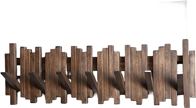 Natural Wood Wall Mounted Piano Coat Rack| Coat Rack Wall Mount| Flip Down Wall Hook Rack 7 Hooks| Entryway Wall Art Hook,Made of Acacia Wood (Wood Wax Oil Dyed Walnut Color).Wall Art