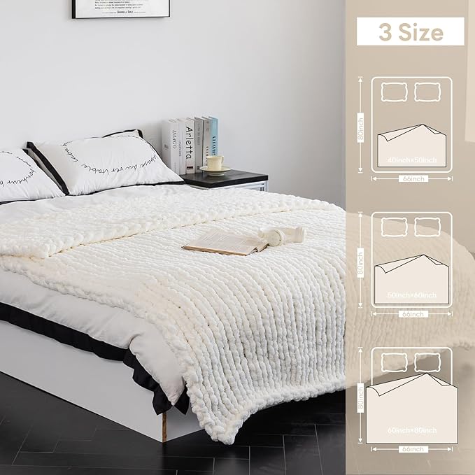 Chunky Knit Blanket - Luxury Soft Cozy 40 * 50 Throw Blanket,100% Woven Blanket Rope Knot Throw Blanket for Couch, Sofa, Home Decor, Gift - Machine Washable（Milk White）
