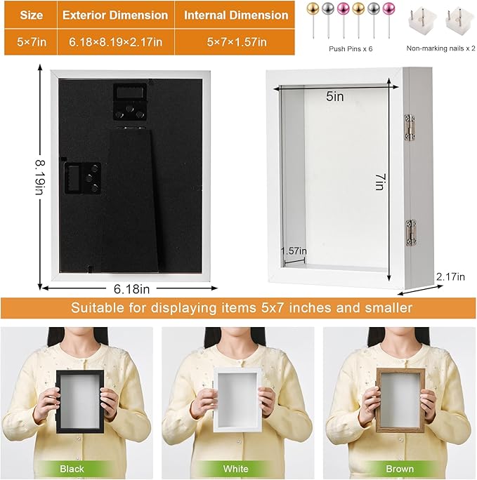 5x7 Deep Shadow Box Picture Frame Display Case with Linen Back and Stand,Real Glass Small Mini White Shadow Memory Box Frame 5x5 for Insect Display Pet Photo Memorial Flower Art Craft Gift
